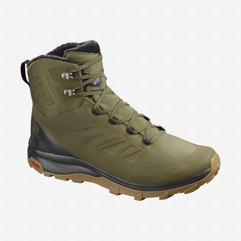 Men\'s Salomon OUTBLAST TS CSWP Winter Boots Olive / Black | LHQINA-574