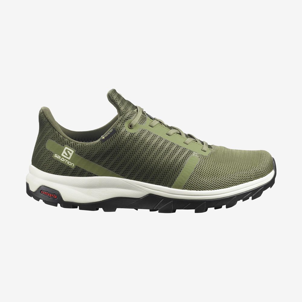 Men's Salomon OUTBOUND PRISM GORE-TEX Hiking Shoes Olive Green | XBLEWT-658
