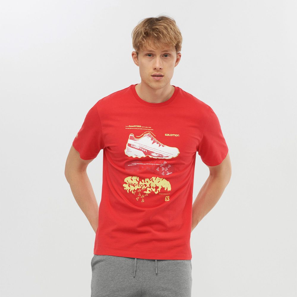 Men\'s Salomon OUTLIFE GRAPHIC BLUEPRINT SS M Short Sleeve T Shirts Red | LQNHJS-560