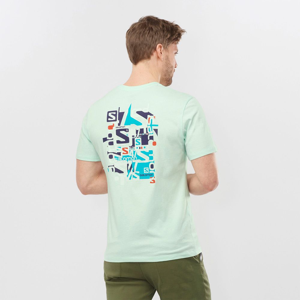 Men's Salomon OUTLIFE GRAPHIC DISRUPTED TYPE SS M Short Sleeve T Shirts Mint | NALMPF-930