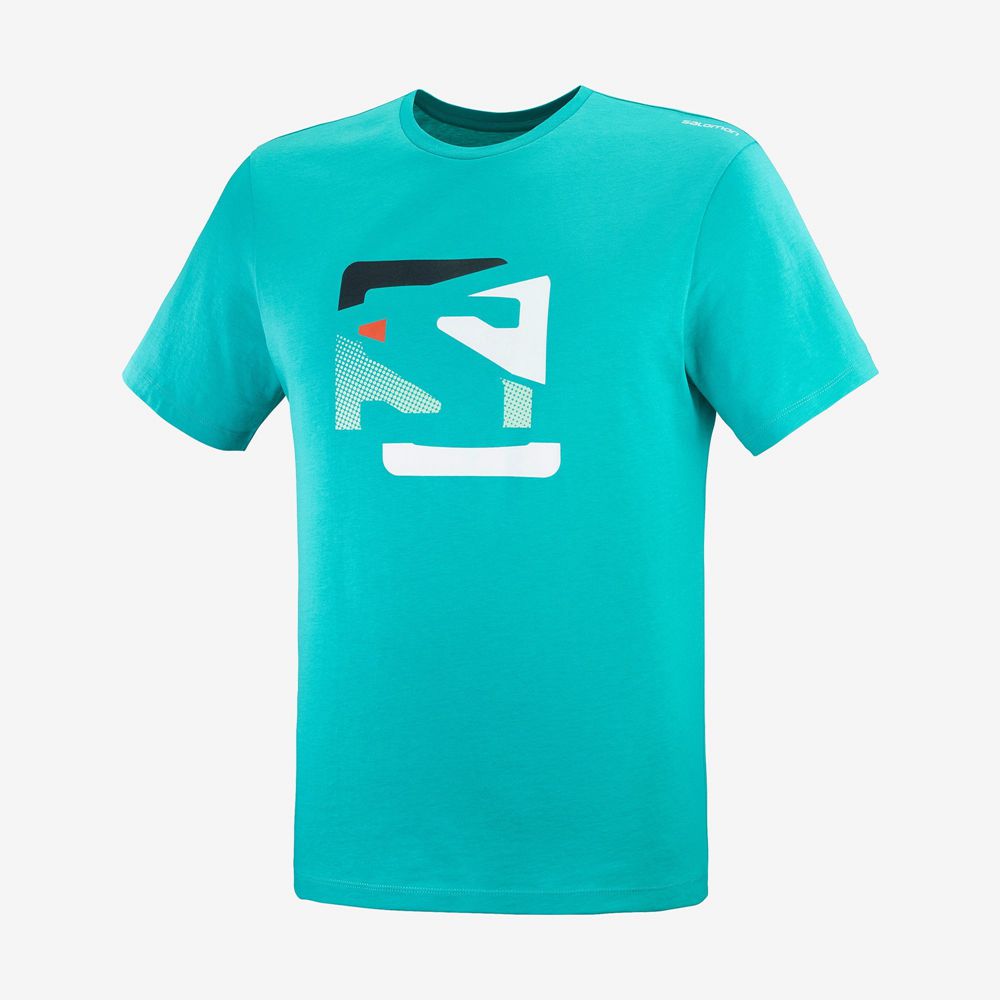 Men's Salomon OUTLIFE GRAPHIC DISRUPTED LOGO SS M Short Sleeve T Shirts Turquoise | REDOQT-864