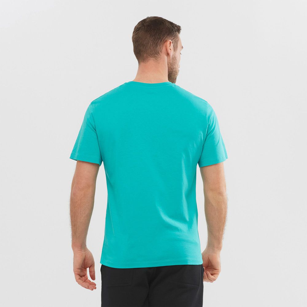 Men's Salomon OUTLIFE GRAPHIC DISRUPTED LOGO SS M Short Sleeve T Shirts Turquoise | REDOQT-864