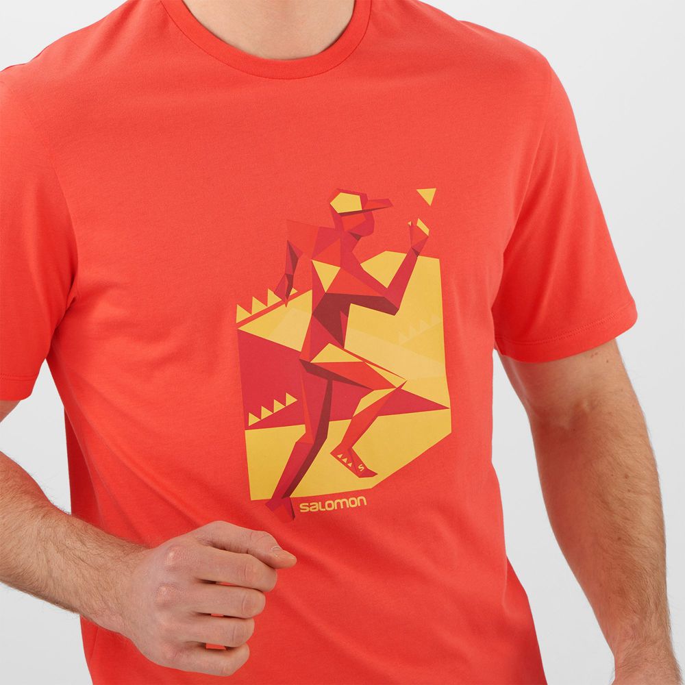 Men's Salomon OUTLIFE GRAPHIC GEO RUNNER SS M Short Sleeve T Shirts Orange | BIPASM-185