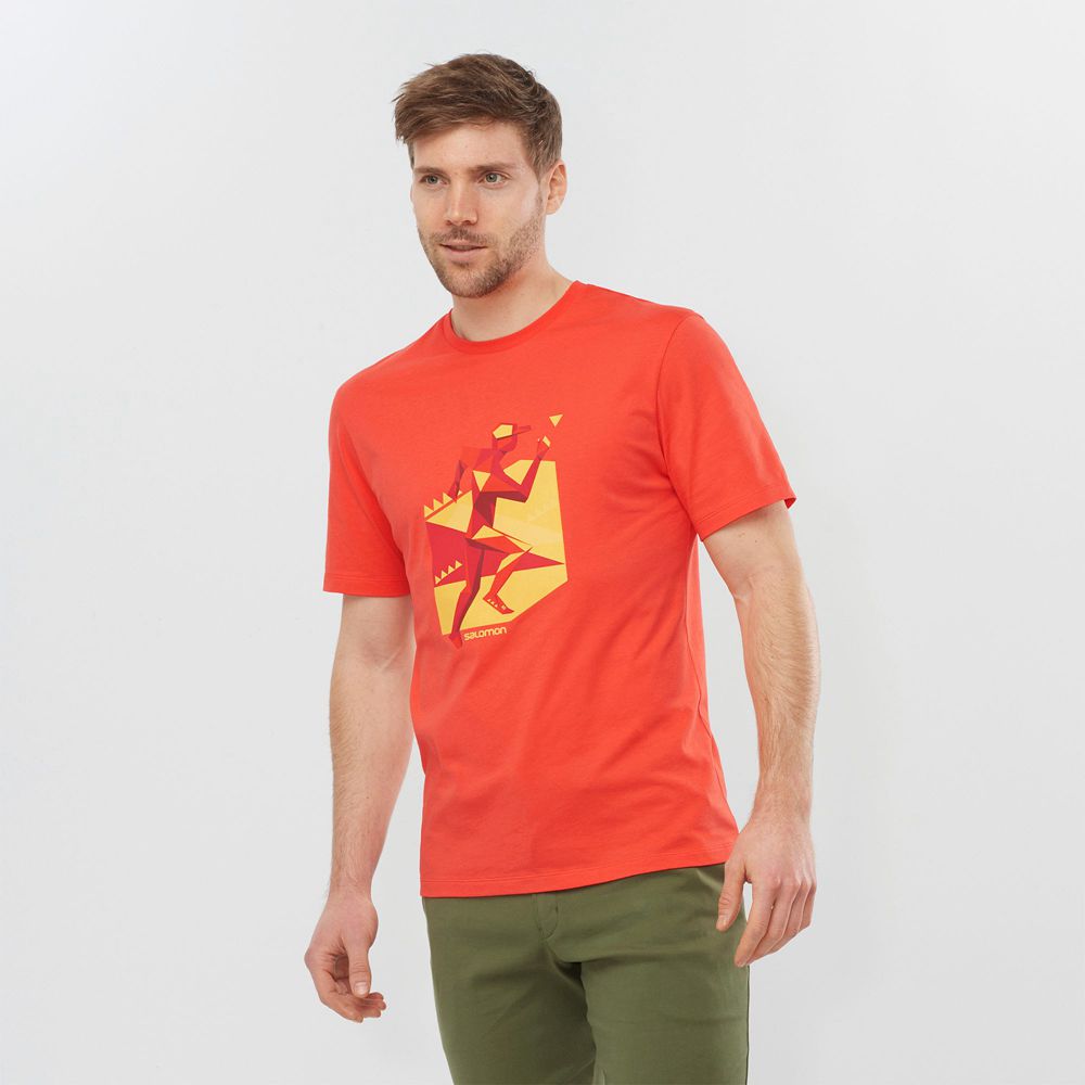 Men\'s Salomon OUTLIFE GRAPHIC GEO RUNNER SS M Short Sleeve T Shirts Orange | BIPASM-185