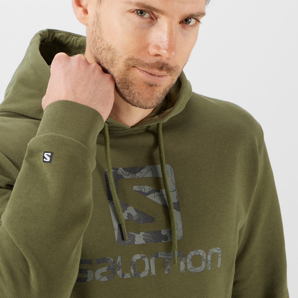 Men's Salomon OUTLIFE LOGO SUMMER Sportswear Hoodie Olive | BSPYJQ-965