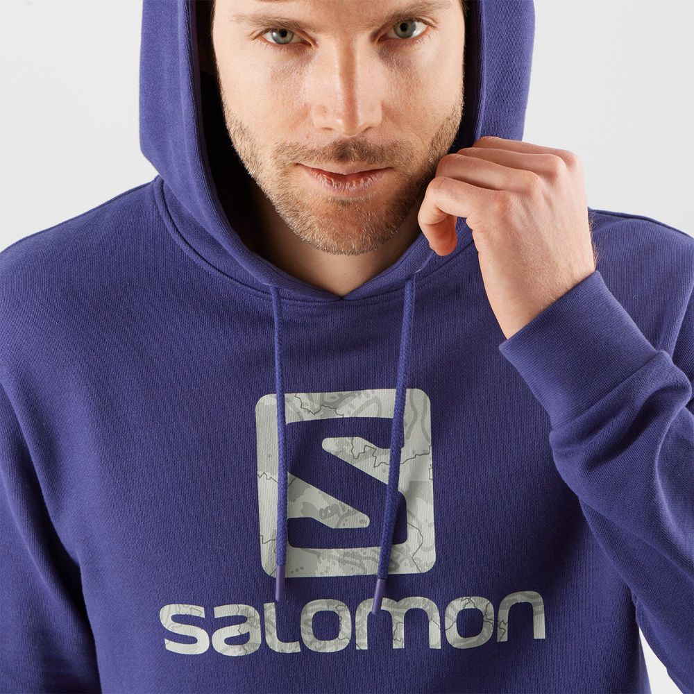 Men's Salomon OUTLIFE LOGO SUMMER Sportswear Hoodie Navy | CUYXSG-573
