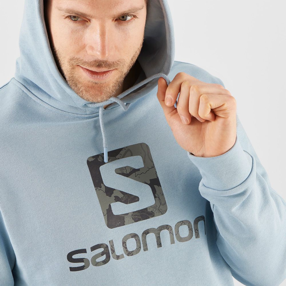 Men's Salomon OUTLIFE LOGO SUMMER Sportswear Hoodie Ashley Blue | MHTDJZ-216