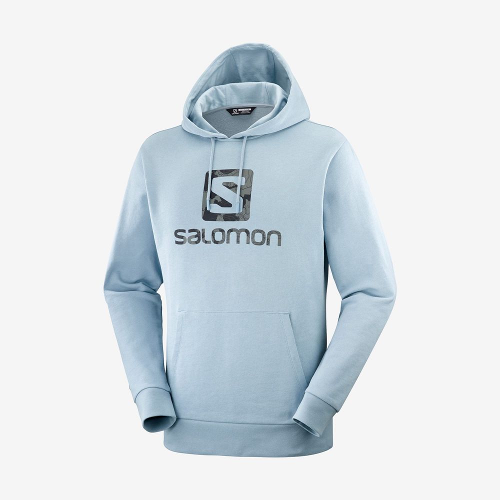 Men's Salomon OUTLIFE LOGO SUMMER Sportswear Hoodie Ashley Blue | MHTDJZ-216