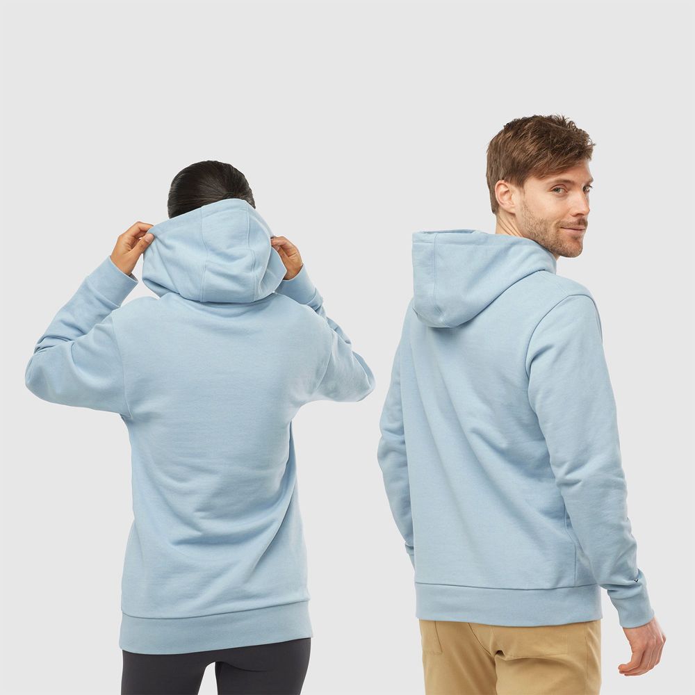 Men's Salomon OUTLIFE LOGO SUMMER Sportswear Hoodie Ashley Blue | MHTDJZ-216