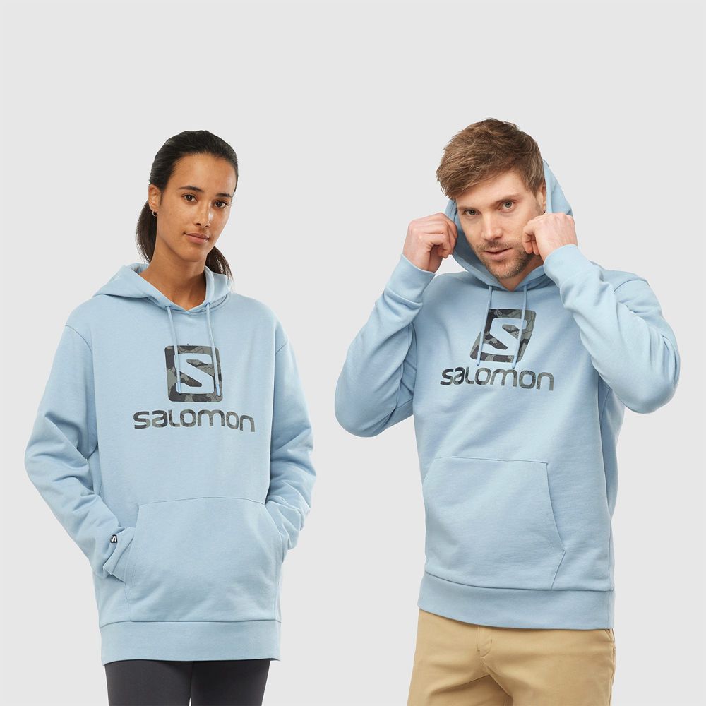 Men\'s Salomon OUTLIFE LOGO SUMMER Sportswear Hoodie Ashley Blue | MHTDJZ-216