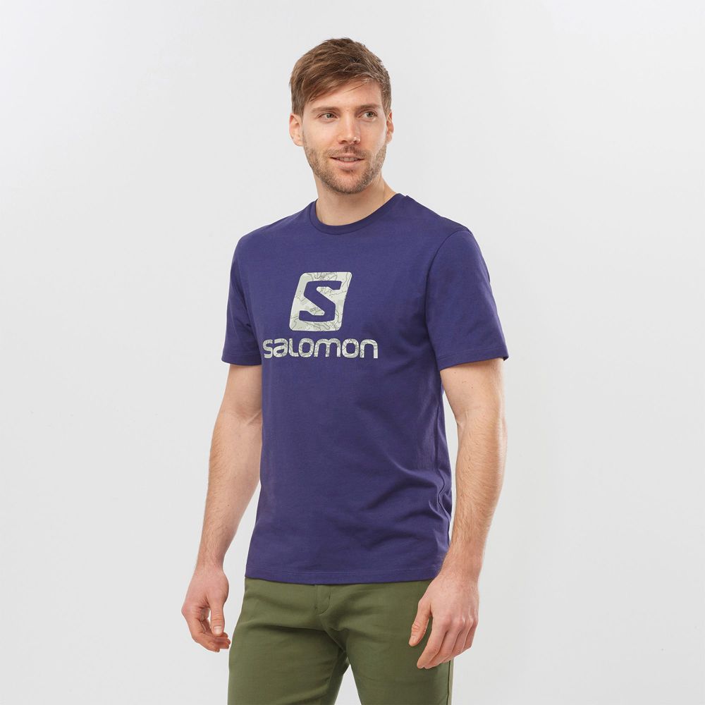 Men\'s Salomon OUTLIFE LOGO Short Sleeve T Shirts Navy | AHBFRS-391