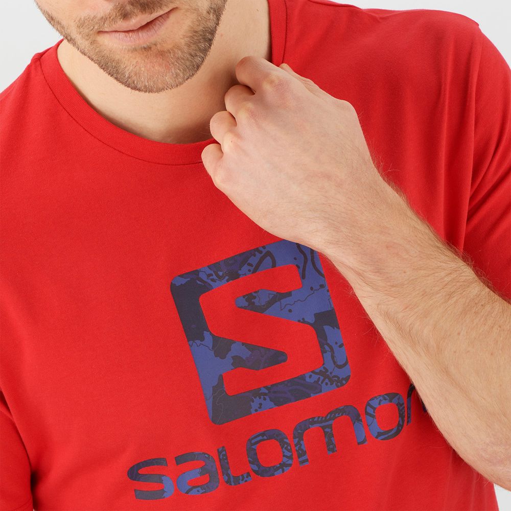 Men's Salomon OUTLIFE LOGO Short Sleeve T Shirts Red | ALVXBP-364