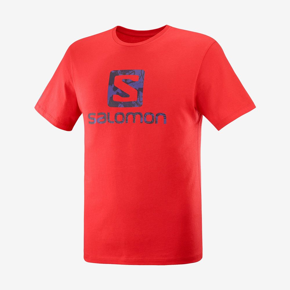 Men's Salomon OUTLIFE LOGO Short Sleeve T Shirts Red | ALVXBP-364