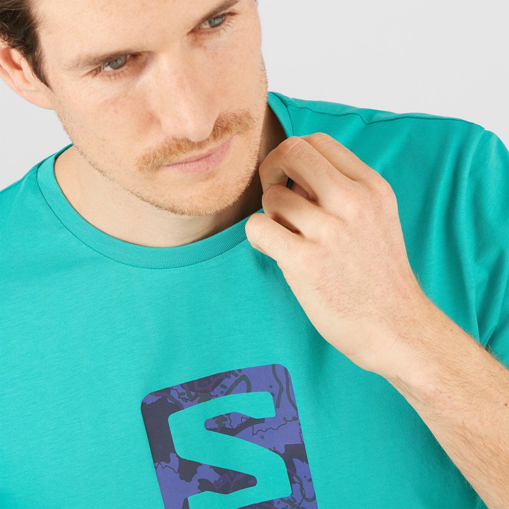 Men's Salomon OUTLIFE LOGO Short Sleeve T Shirts Mint | DPFCJS-150