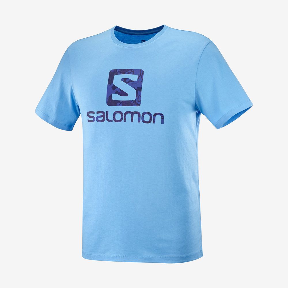Men's Salomon OUTLIFE LOGO Short Sleeve T Shirts Blue | FLUBKM-076