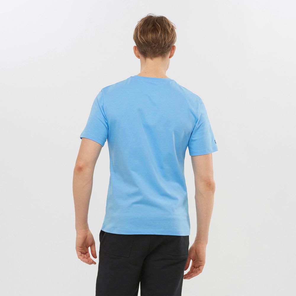 Men's Salomon OUTLIFE LOGO Short Sleeve T Shirts Blue | FLUBKM-076