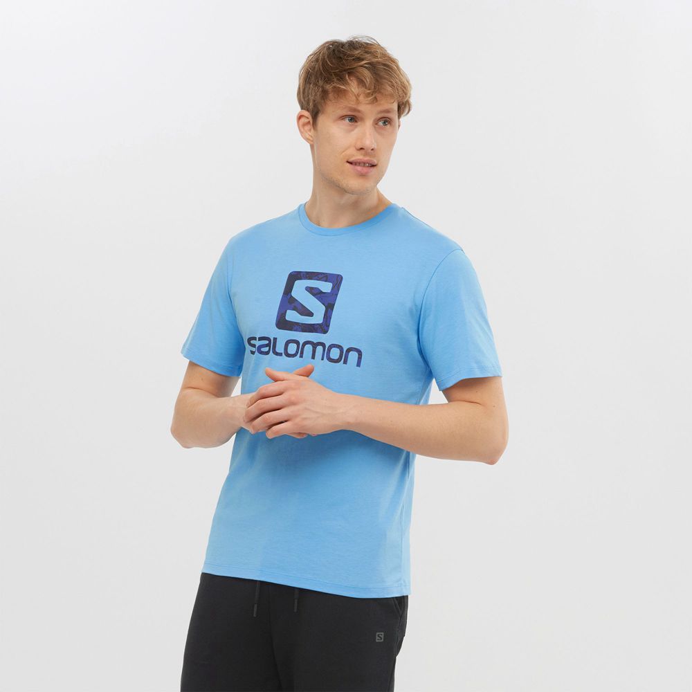Men\'s Salomon OUTLIFE LOGO Short Sleeve T Shirts Blue | FLUBKM-076