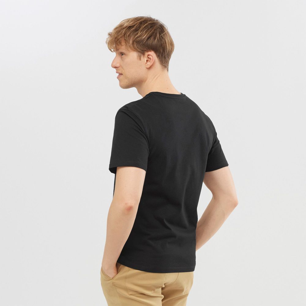 Men's Salomon OUTLIFE LOGO Short Sleeve T Shirts Black | HDIVUJ-925
