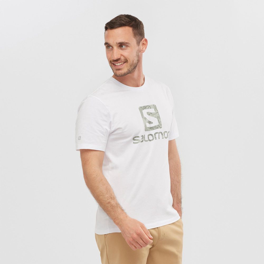 Men\'s Salomon OUTLIFE LOGO Short Sleeve T Shirts White | UORLMY-047