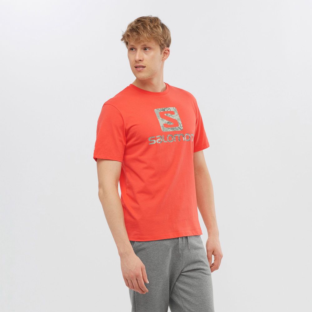 Men\'s Salomon OUTLIFE LOGO Short Sleeve T Shirts Orange | UYISBL-204