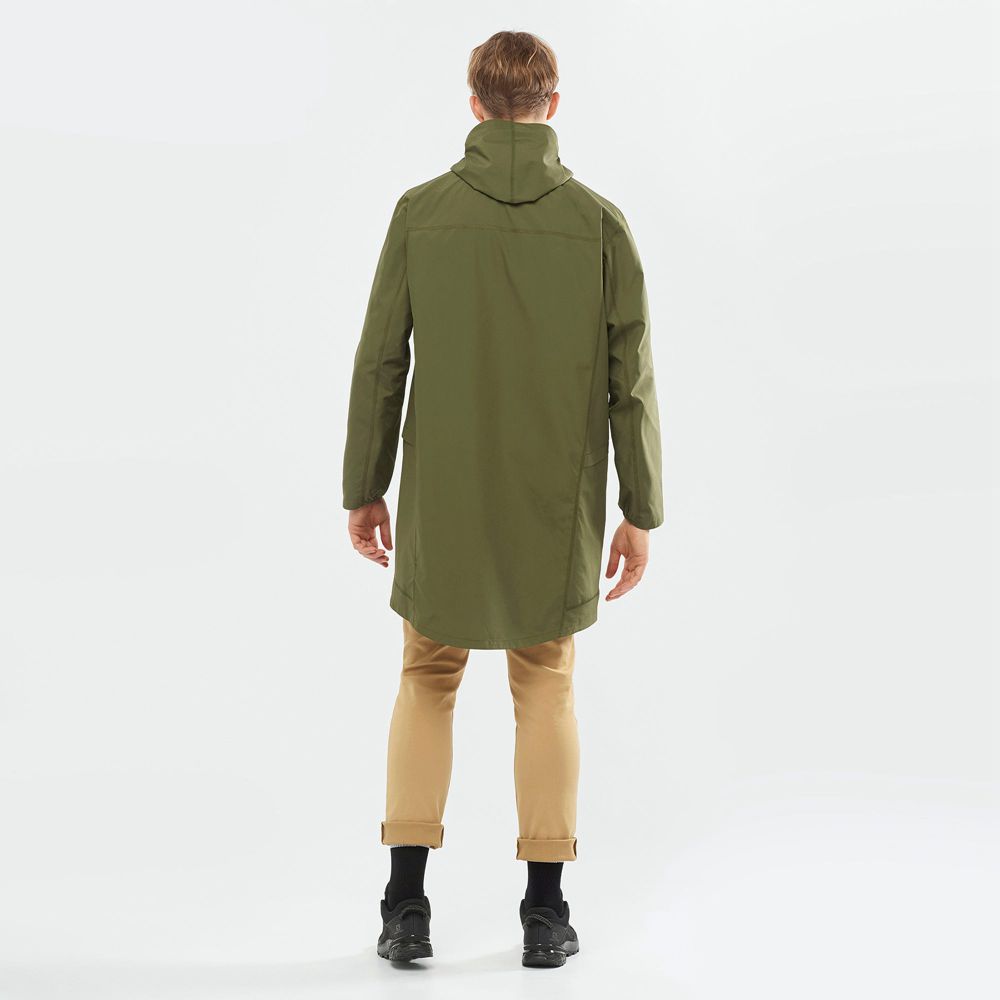 Men's Salomon OUTLIFE LONG PACKABLE Wind Breakers Olive | BJVDYI-618