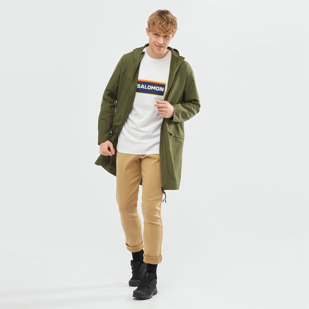 Men's Salomon OUTLIFE LONG PACKABLE Wind Breakers Olive | BJVDYI-618