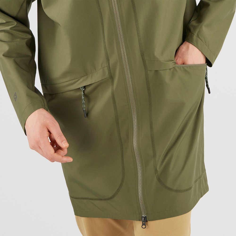 Men's Salomon OUTLIFE LONG PACKABLE Wind Breakers Olive | BJVDYI-618