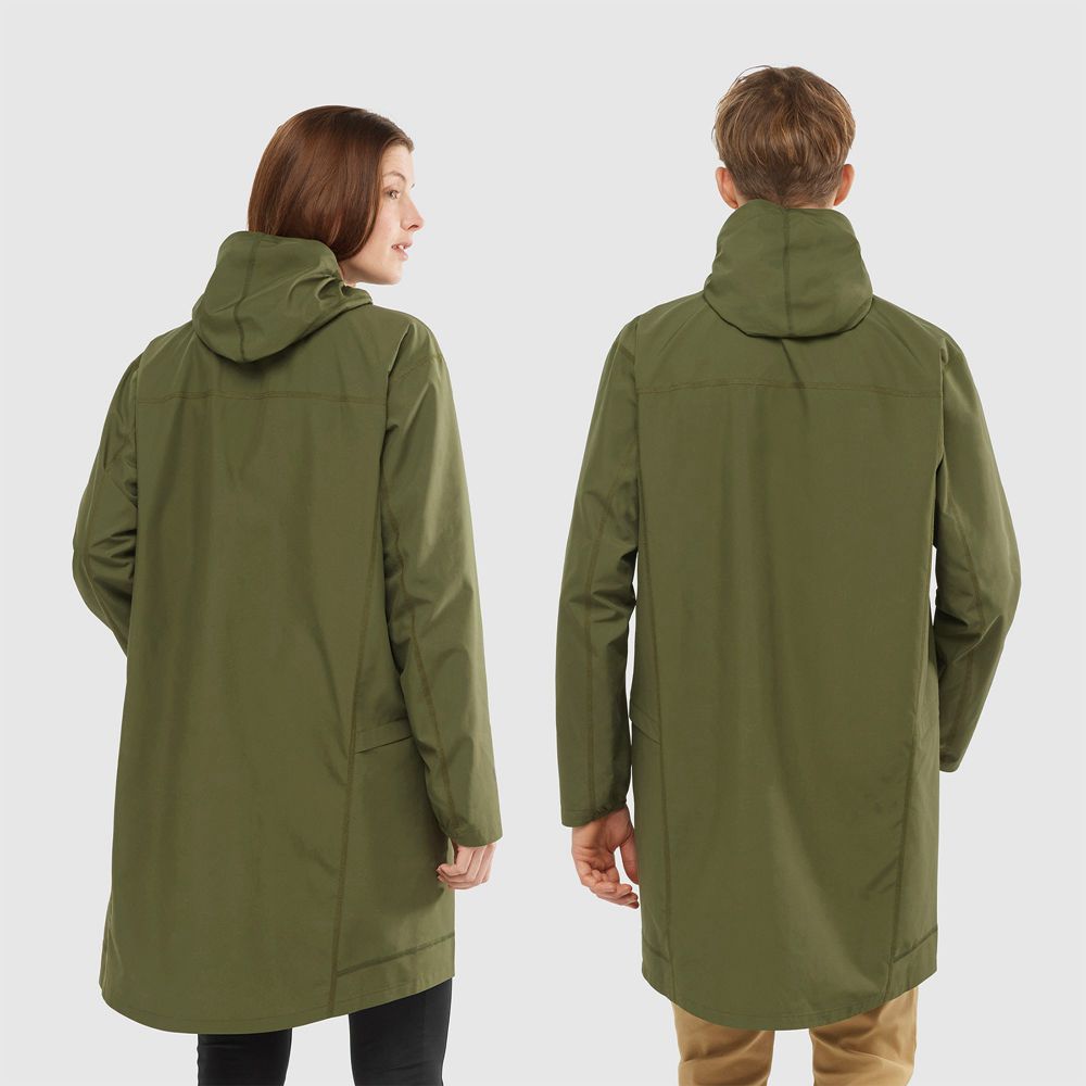 Men's Salomon OUTLIFE LONG PACKABLE Wind Breakers Olive | BJVDYI-618