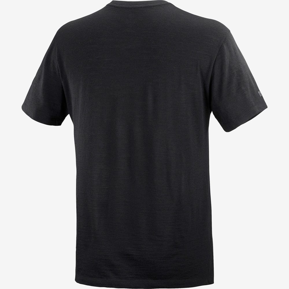 Men's Salomon OUTLIFE MERINO SS M Short Sleeve T Shirts Black | RJXSTY-384