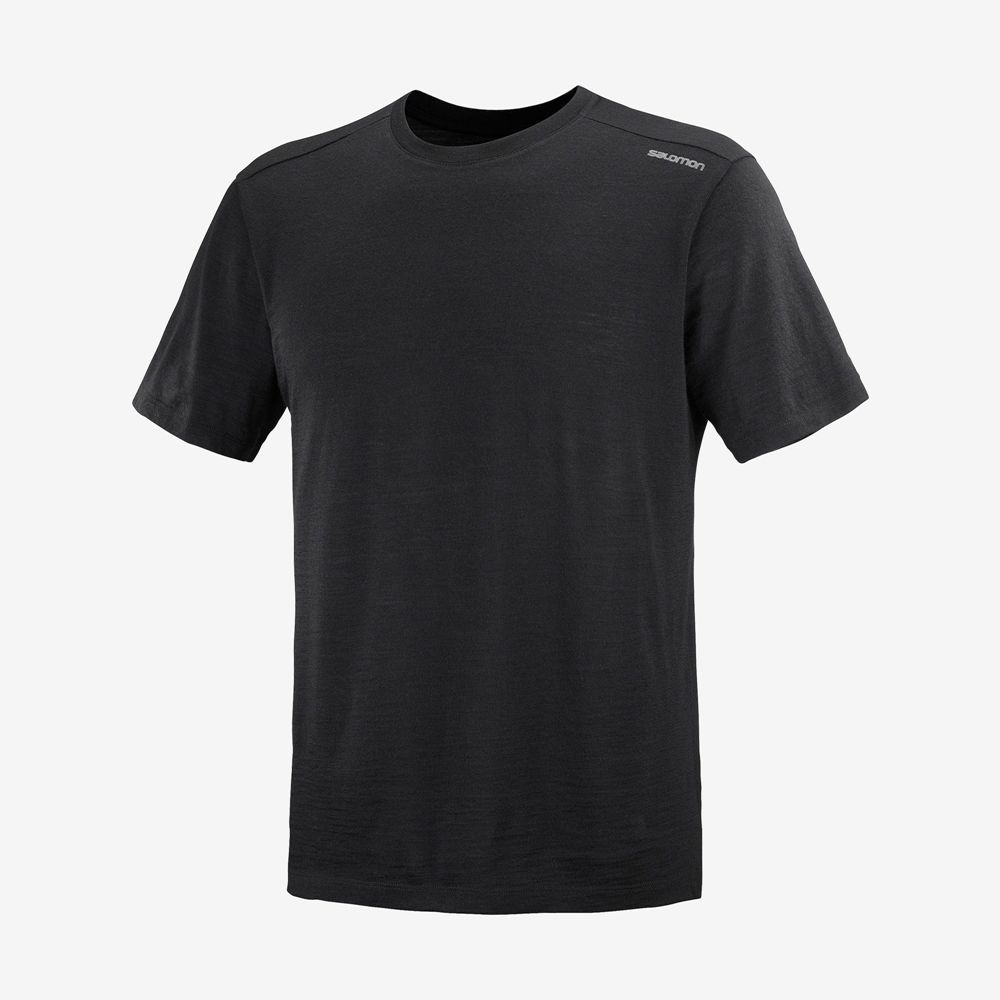 Men's Salomon OUTLIFE MERINO SS M Short Sleeve T Shirts Black | RJXSTY-384