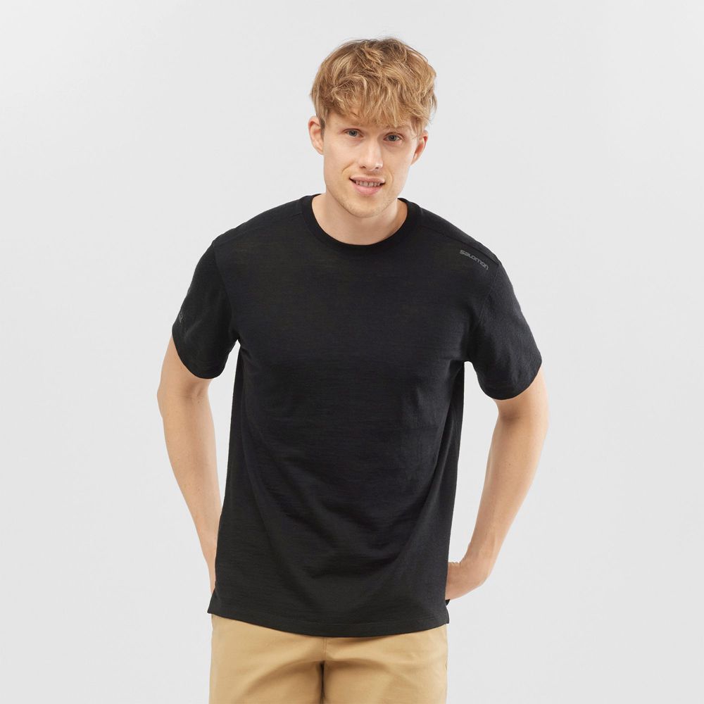 Men\'s Salomon OUTLIFE MERINO SS M Short Sleeve T Shirts Black | RJXSTY-384