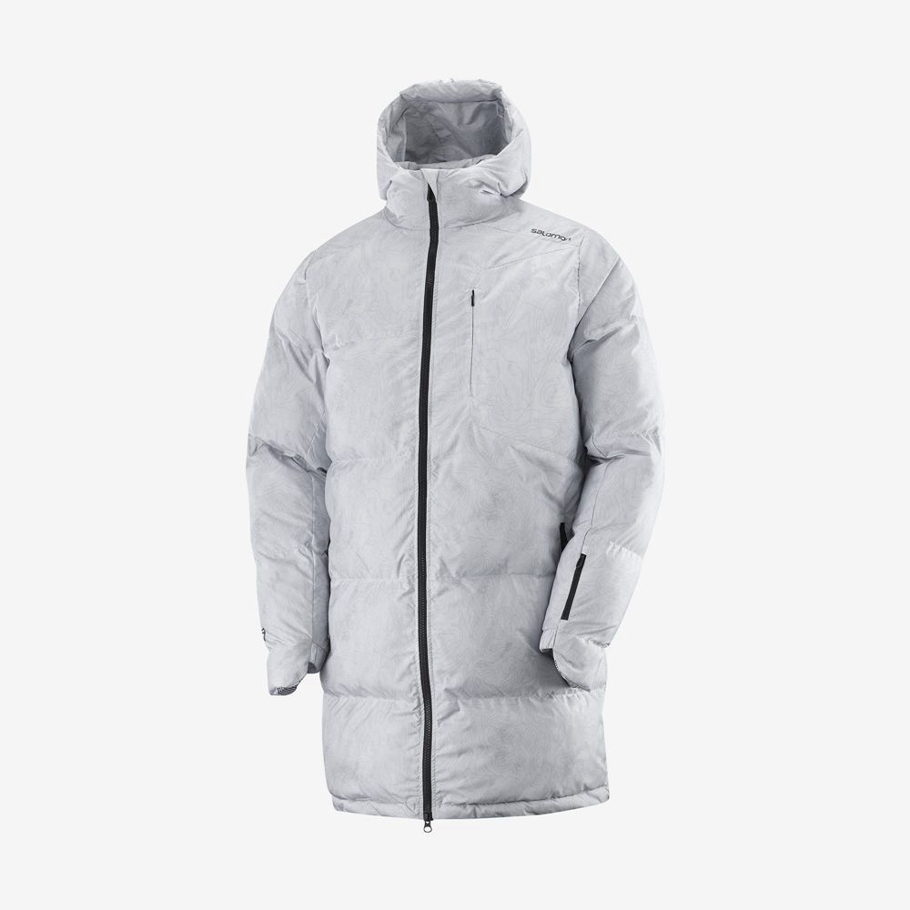 Men\'s Salomon OUTLIFE PACKABLE LONG PUFFER JKT U Insulated Jackets Grey | RMAQTE-257
