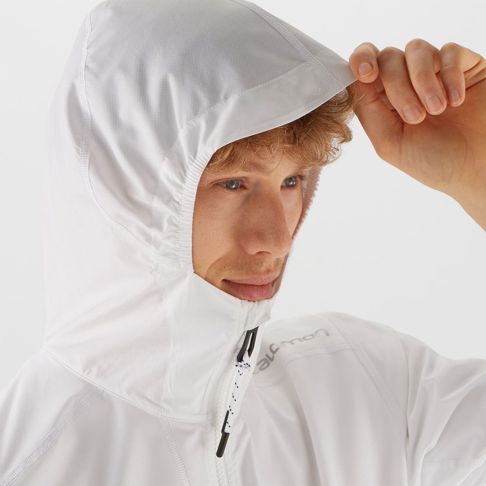 Men's Salomon OUTLIFE PACKABLE SHELL U Wind Breakers White | DBETQY-732