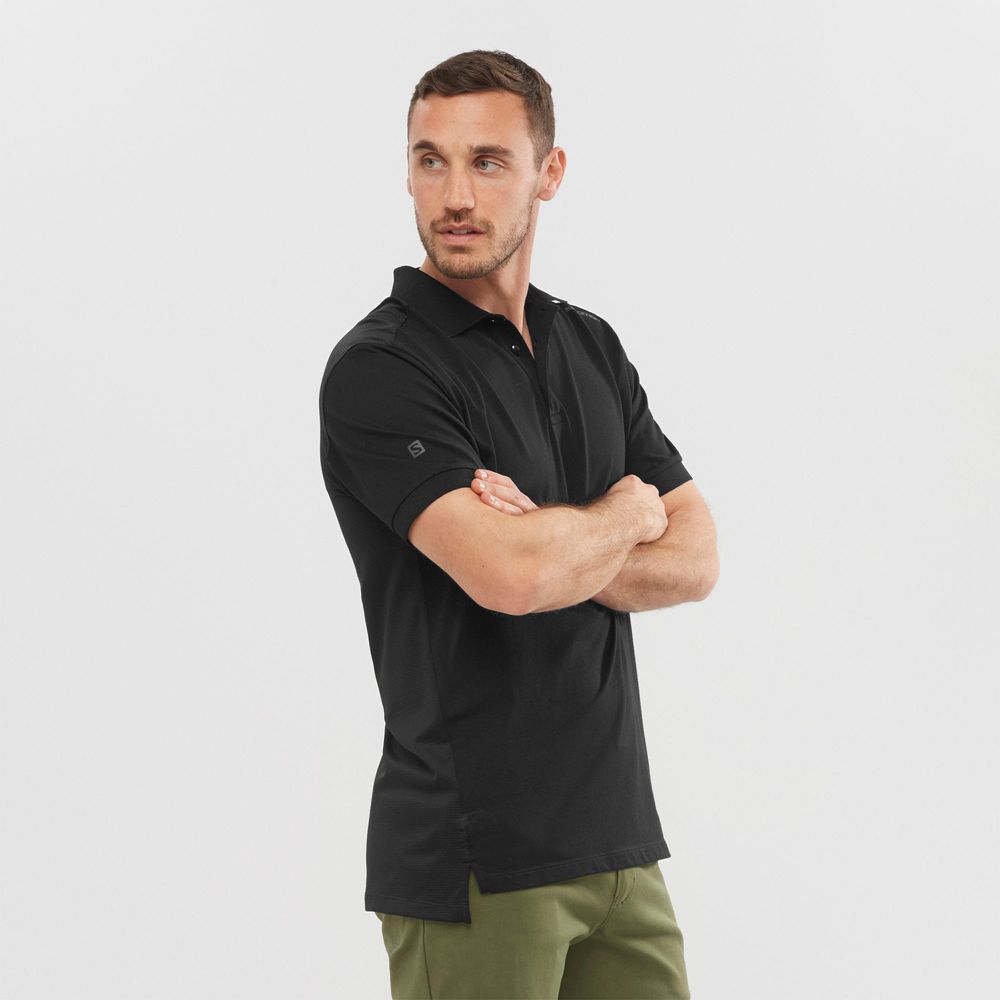 Men\'s Salomon OUTLIFE TECH POLO M Short Sleeve T Shirts Black | ZFJEML-405