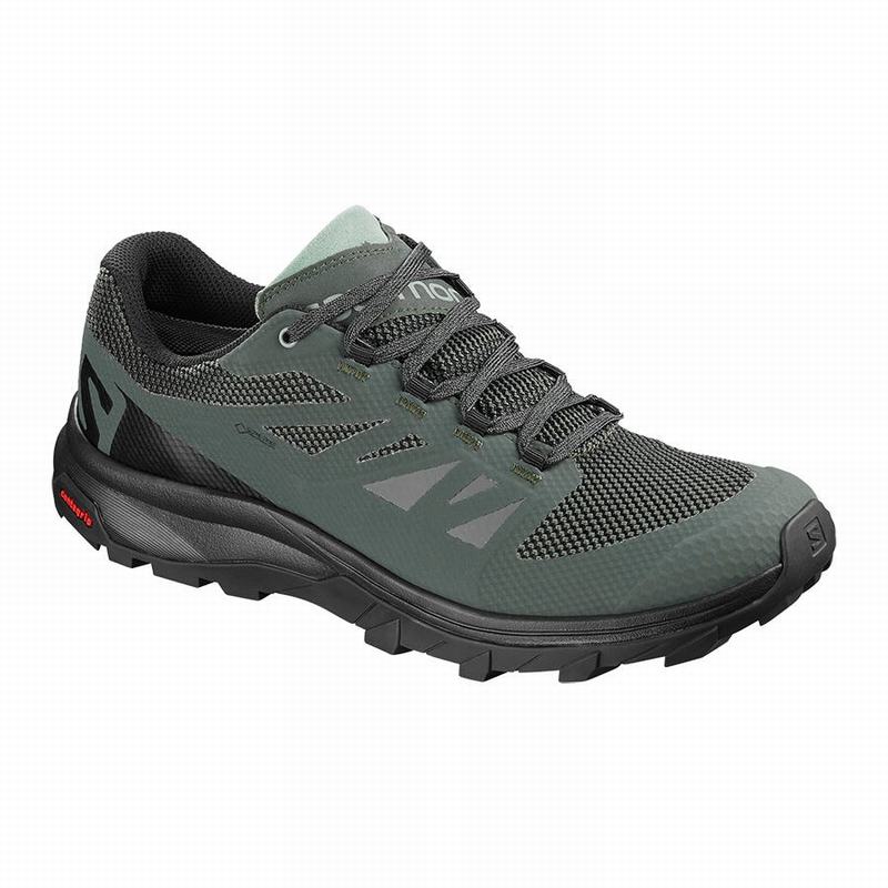 Men\'s Salomon OUTLINE GORE-TEX Hiking Shoes Black / Green | AFZRDM-047