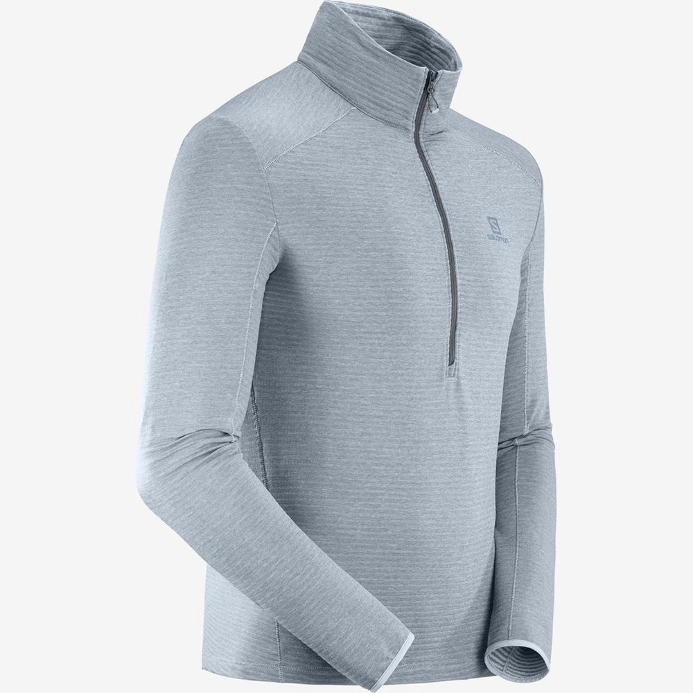 Men's Salomon OUTLINE HALF ZIP MID Midlayers Blue | PIVLOS-578