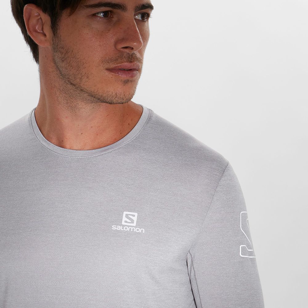 Men's Salomon OUTLINE Long Sleeve T Shirts Silver | IGWSZE-204