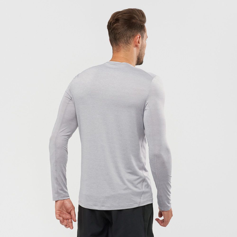 Men's Salomon OUTLINE Long Sleeve T Shirts Silver | IGWSZE-204