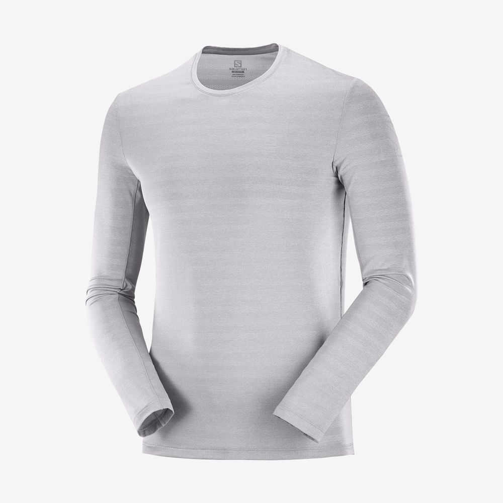 Men's Salomon OUTLINE Long Sleeve T Shirts Silver | IGWSZE-204