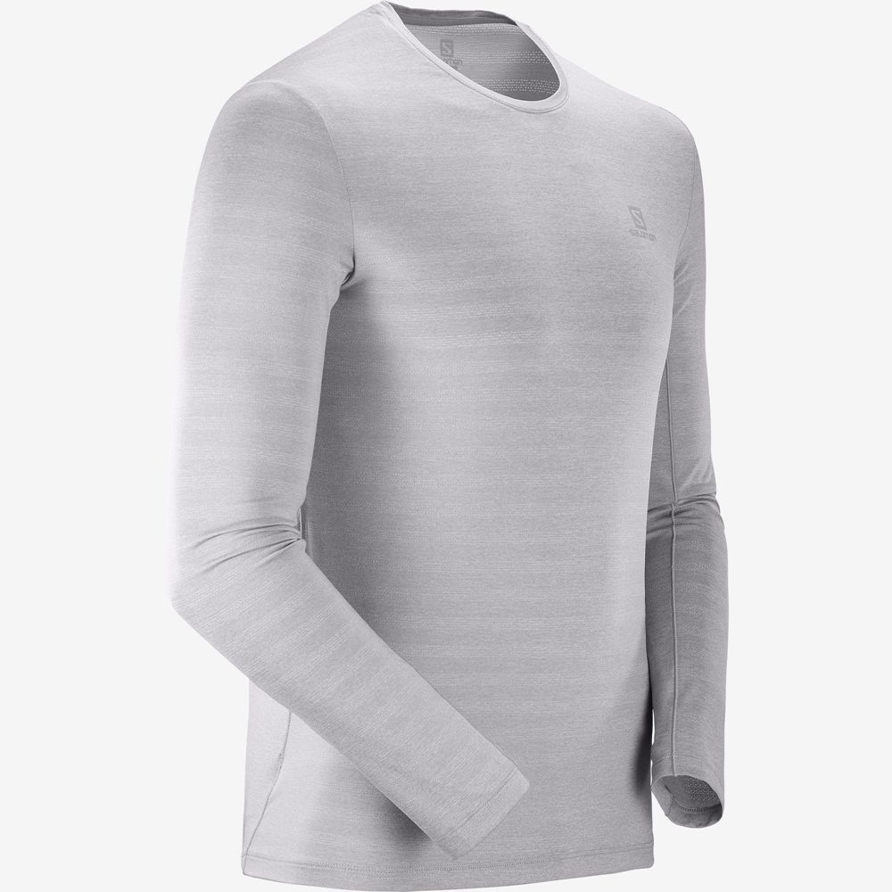 Men's Salomon OUTLINE Long Sleeve T Shirts Silver | IGWSZE-204