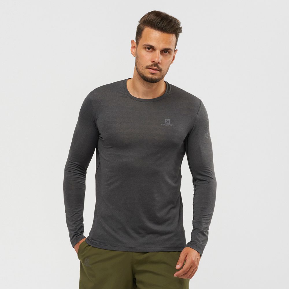 Men\'s Salomon OUTLINE Long Sleeve T Shirts Black | XTHJMV-842