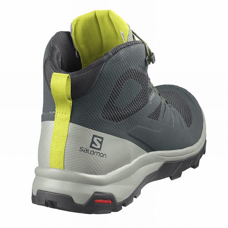 Men's Salomon OUTLINE MID GORE-TEX Hiking Boots Green / Grey | EFDOZL-156