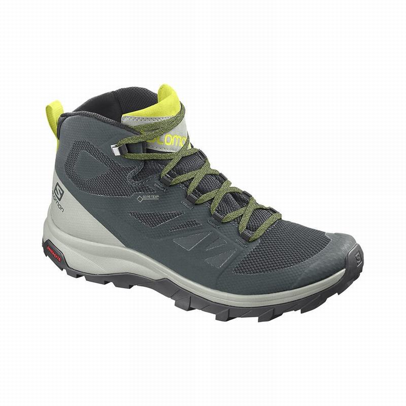 Men\'s Salomon OUTLINE MID GORE-TEX Hiking Boots Green / Grey | EFDOZL-156