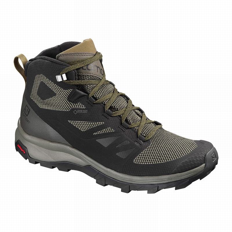Men\'s Salomon OUTLINE MID GORE-TEX Hiking Boots Black / Brown | WHXIOU-562