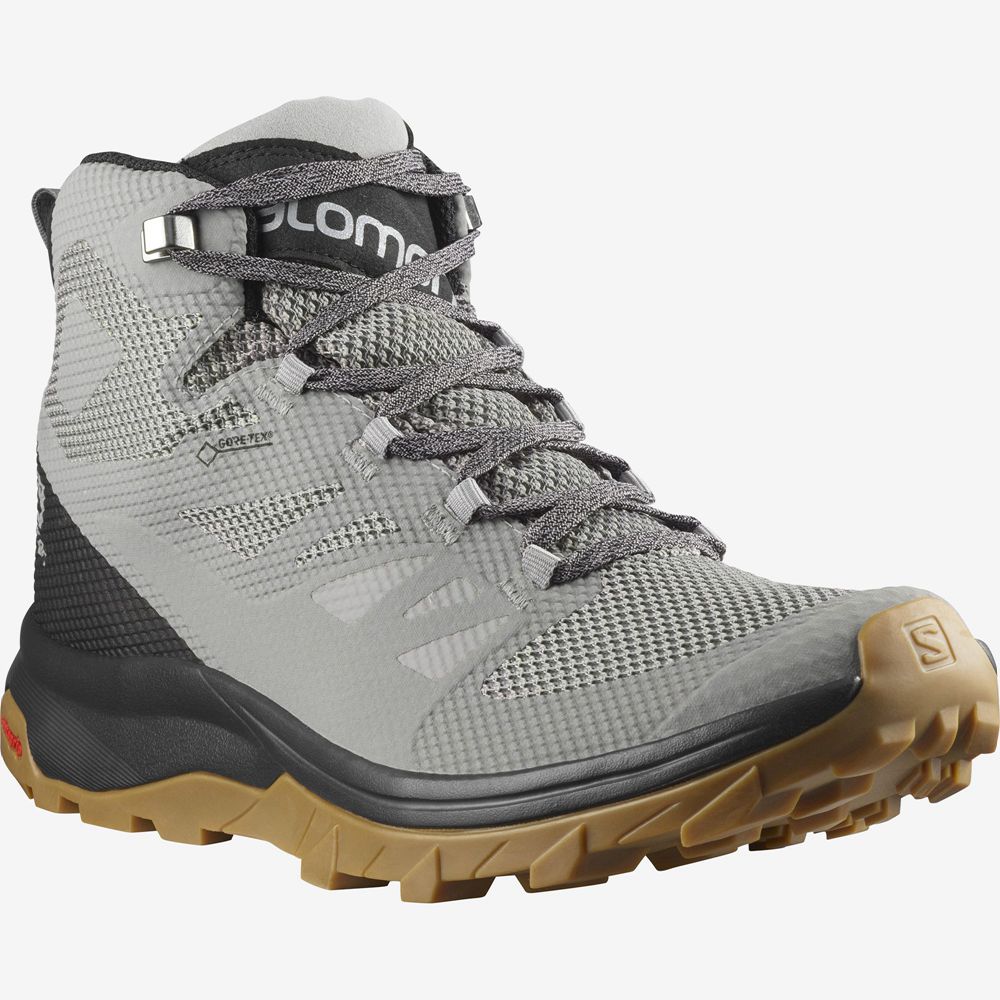 Men's Salomon OUTLINE MID GORE-TE Hiking Boots Grey | FSGPQY-671