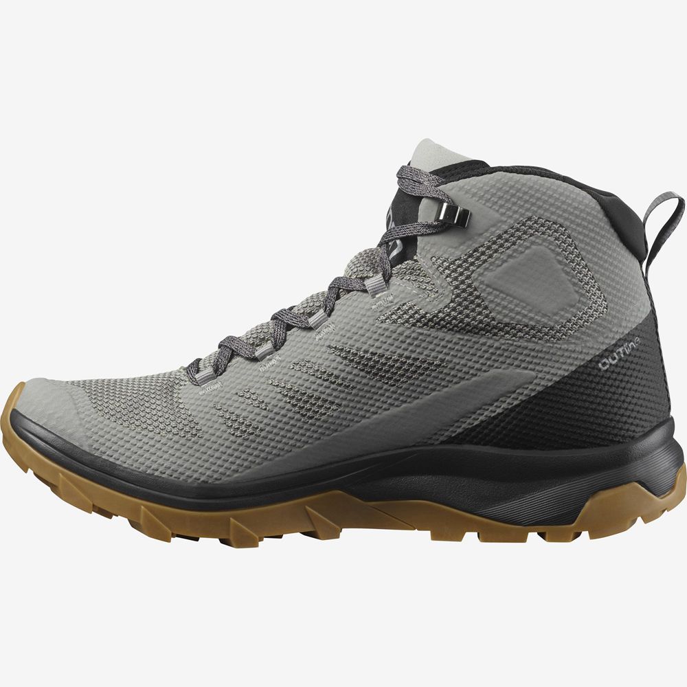 Men's Salomon OUTLINE MID GORE-TE Hiking Boots Grey | FSGPQY-671