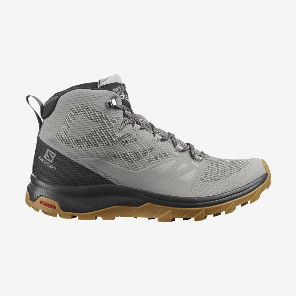 Men\'s Salomon OUTLINE MID GORE-TE Hiking Boots Grey | FSGPQY-671