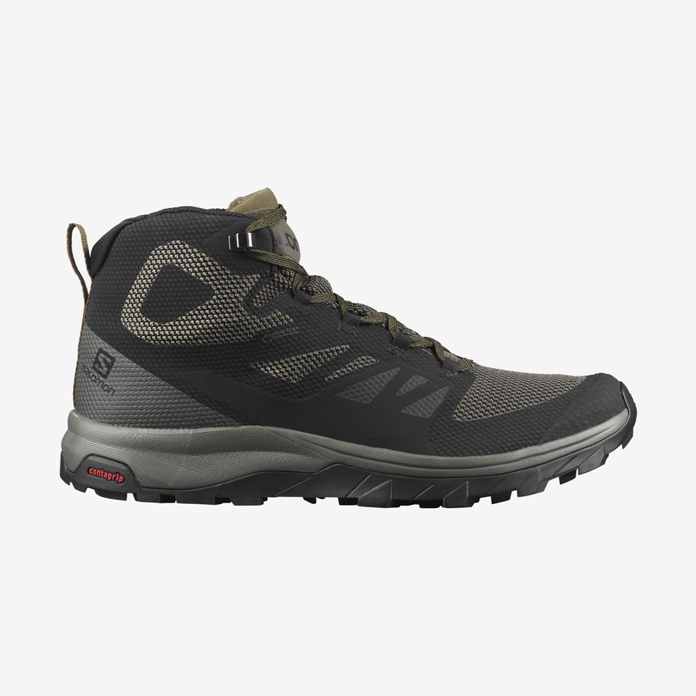 Men\'s Salomon OUTLINE MID GORE-TE Hiking Boots Black | SNTOKP-630