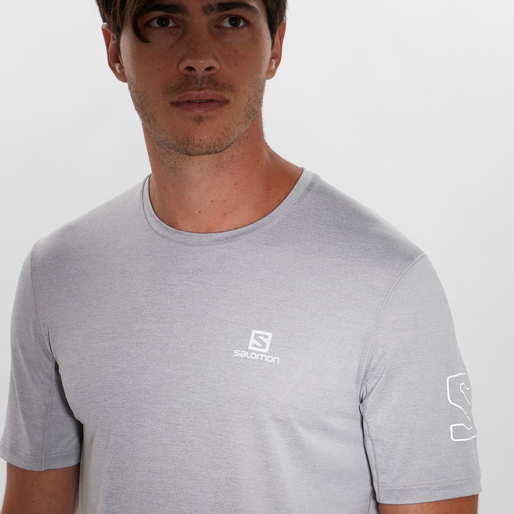 Men's Salomon OUTLINE New Trail Running Gear T Shirts Grey | EGXIKM-408