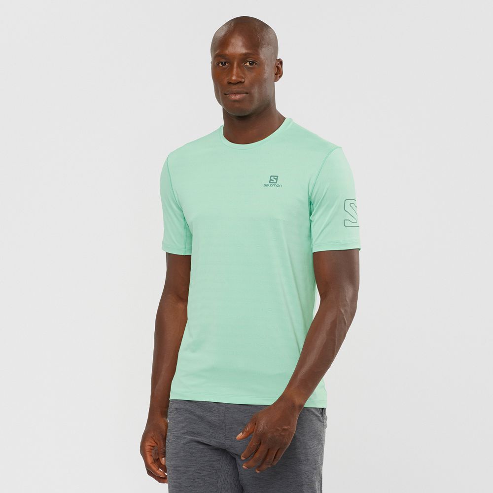 Men\'s Salomon OUTLINE New Trail Running Gear T Shirts Blue | HURING-572